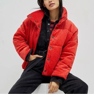 Maeve Jackson Corduroy Red Puffer Jacket Anthro